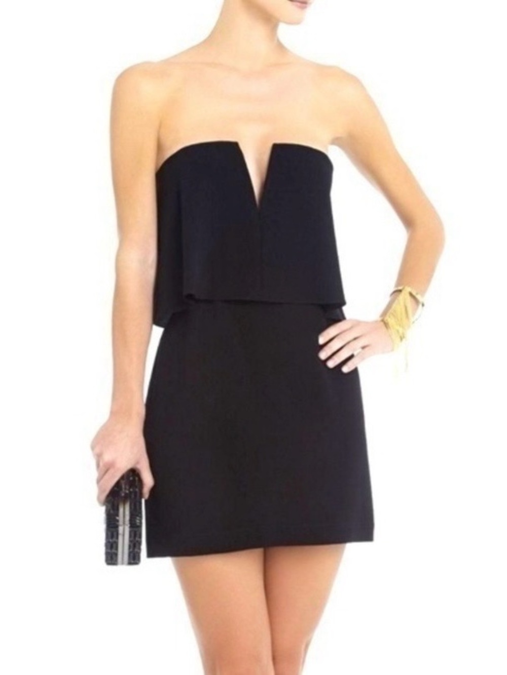 BCBGMAXAZRIA Kate Strapless Cape Mini Dress Black Size 0